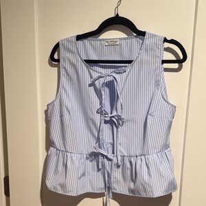 Miss Selfridge Blue Striped Tie-Front Blouse